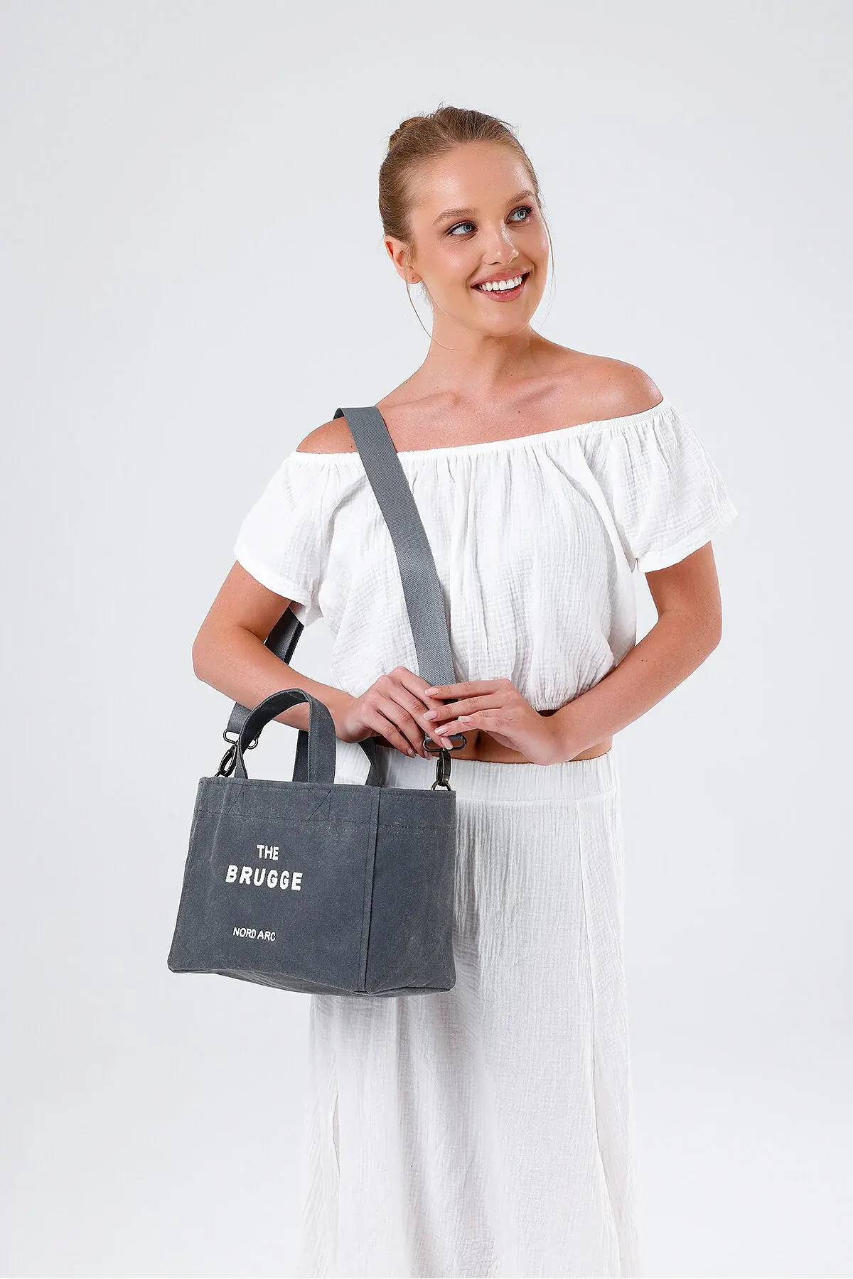 The Brugge Tote Bag Mumlu Kanvas Çanta Gri görsel 4