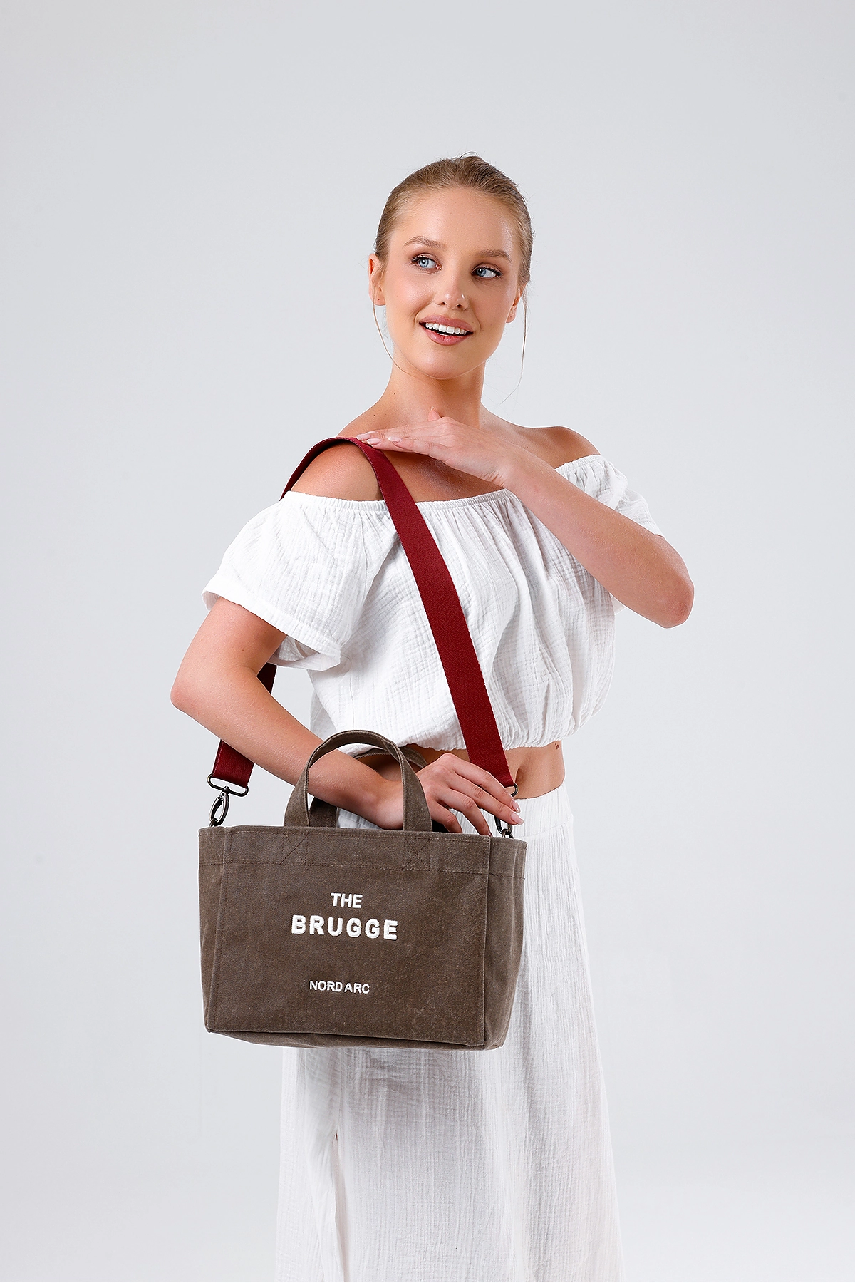 The Brugge Tote Bag Mumlu Kanvas Çanta Kahverengi görsel 5
