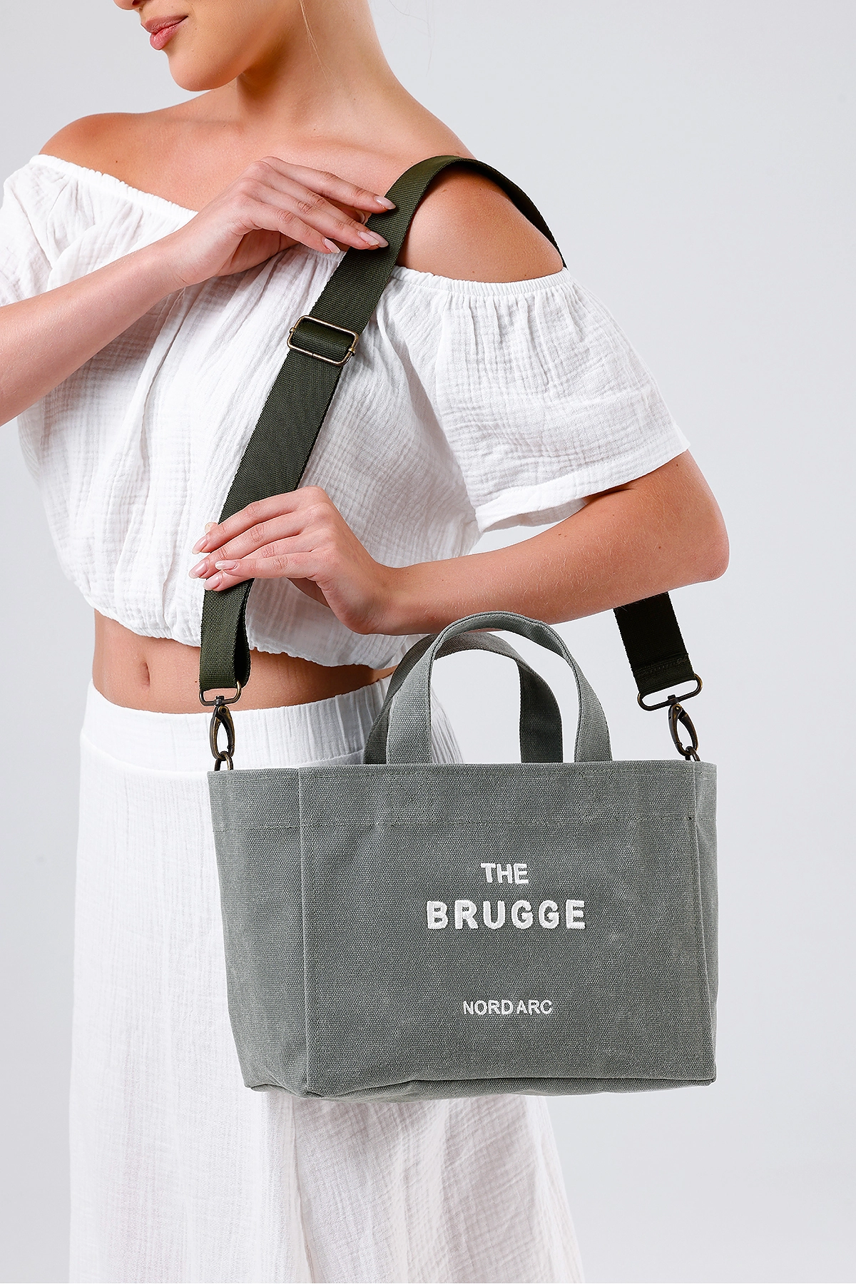 The Brugge Tote Bag Mumlu Kanvas Çanta Yeşil görsel 5