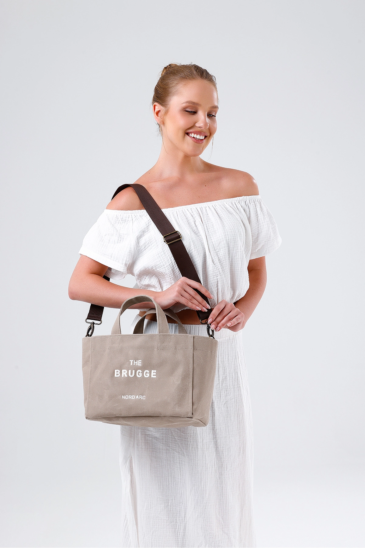 The Brugge Tote Bag Mumlu Kanvas Çanta Bej görsel 5