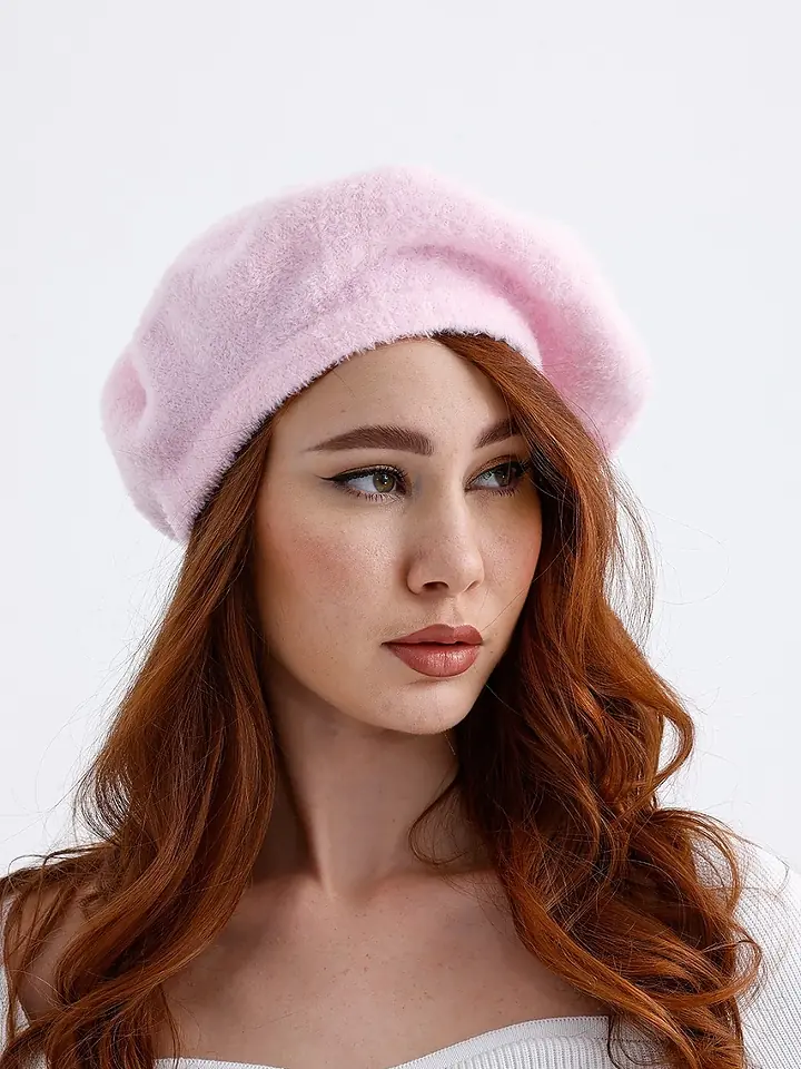 Paris Yün Ressam Şapka Pudra Pembe